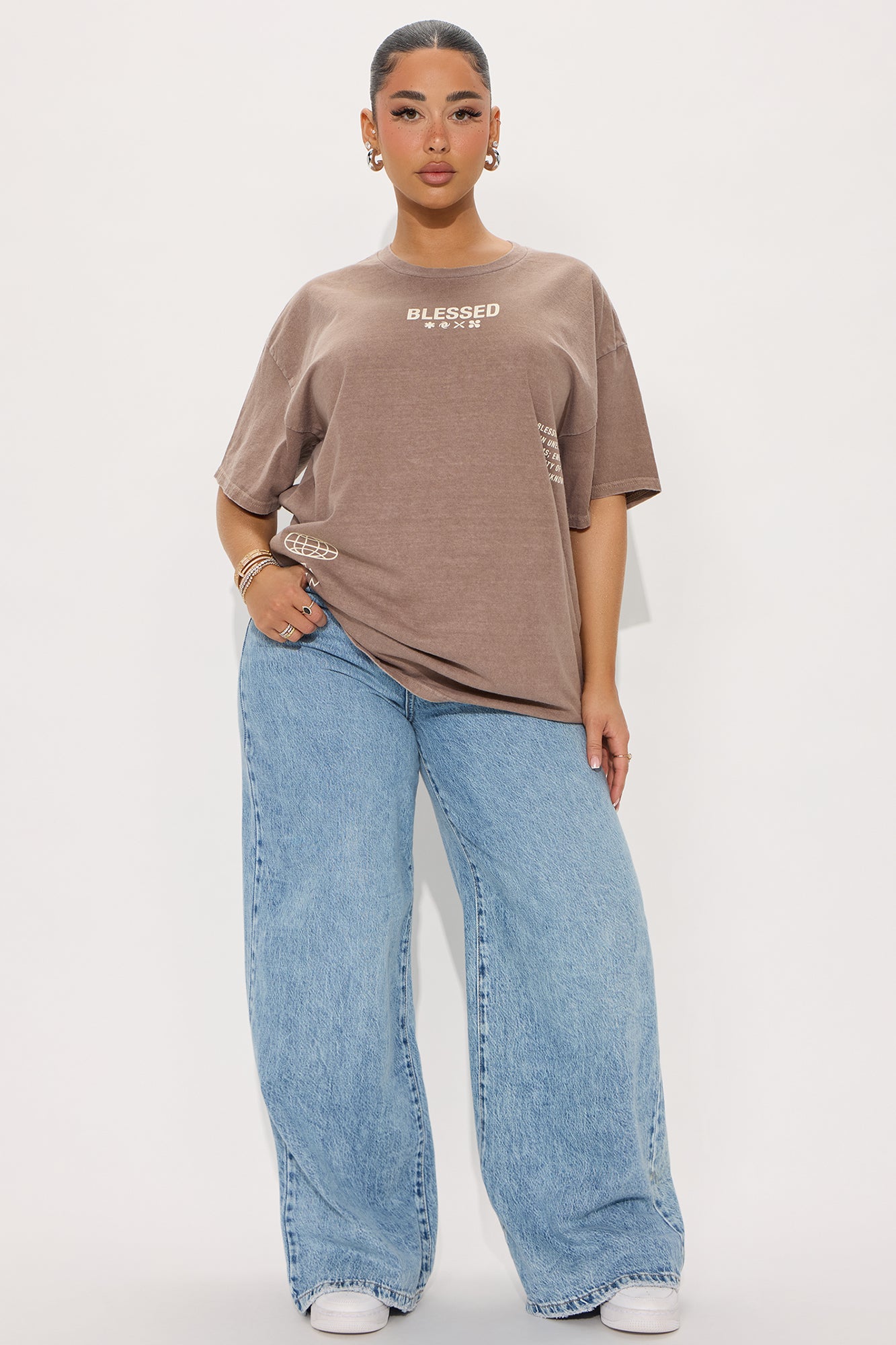 Stay Blessed Washed Oversized Tee - Brown