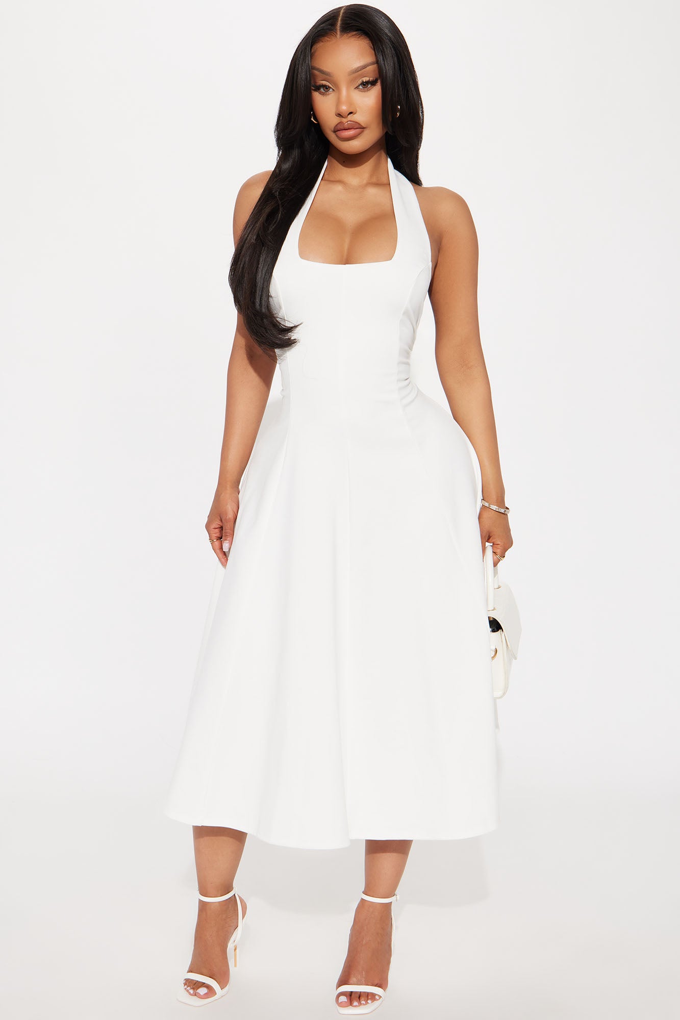 Mabel Ponte Midi Dress - White