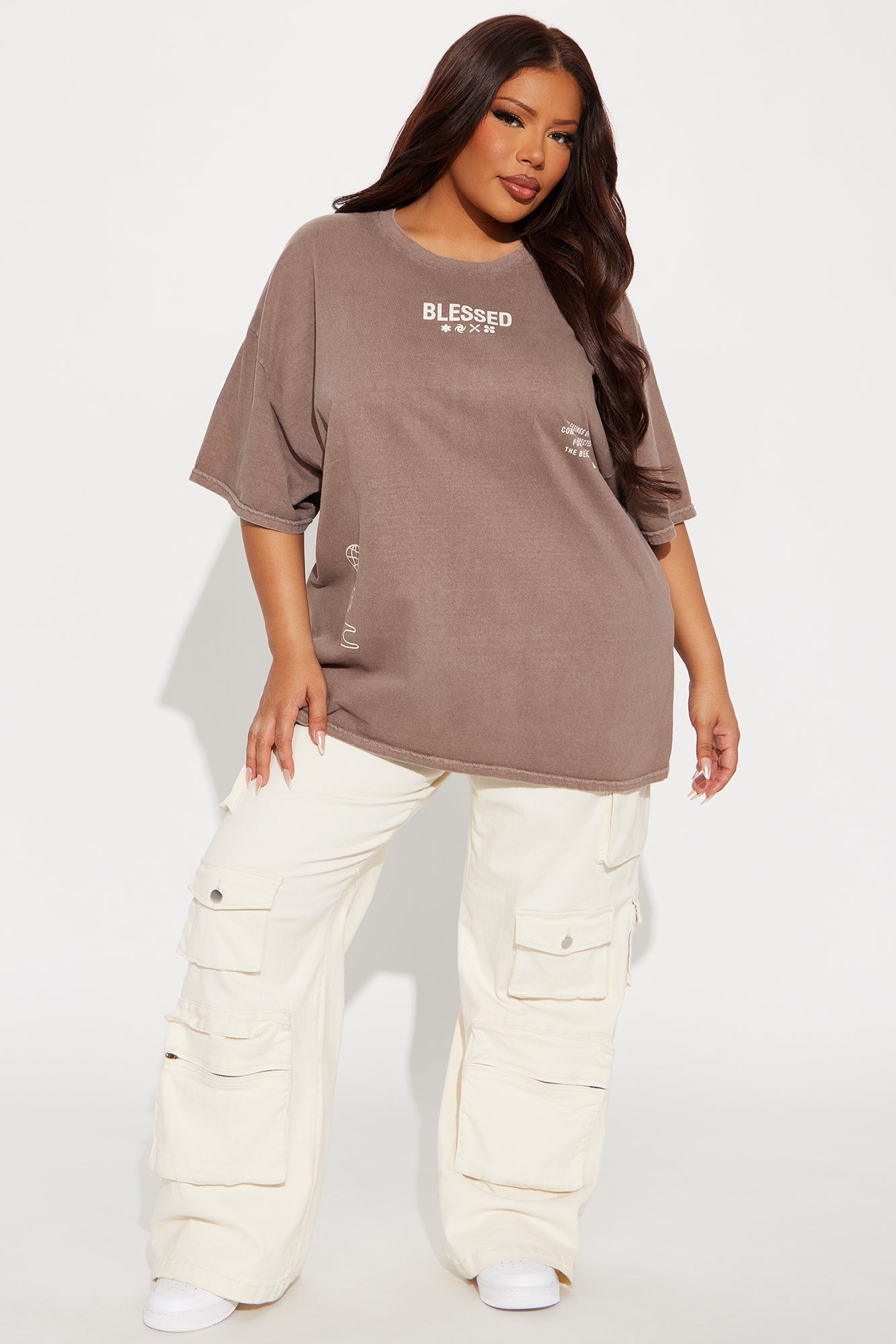 Stay Blessed Washed Oversized Tee - Brown