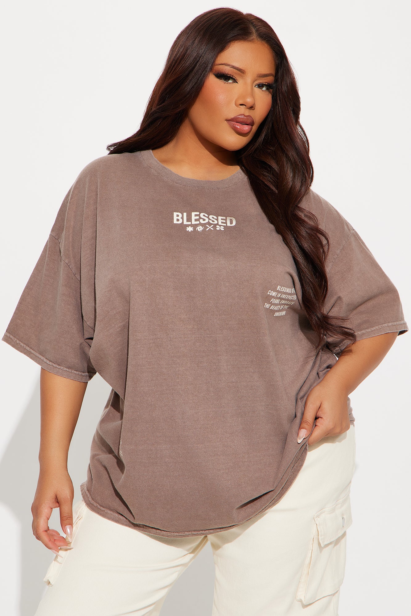 Stay Blessed Washed Oversized Tee - Brown