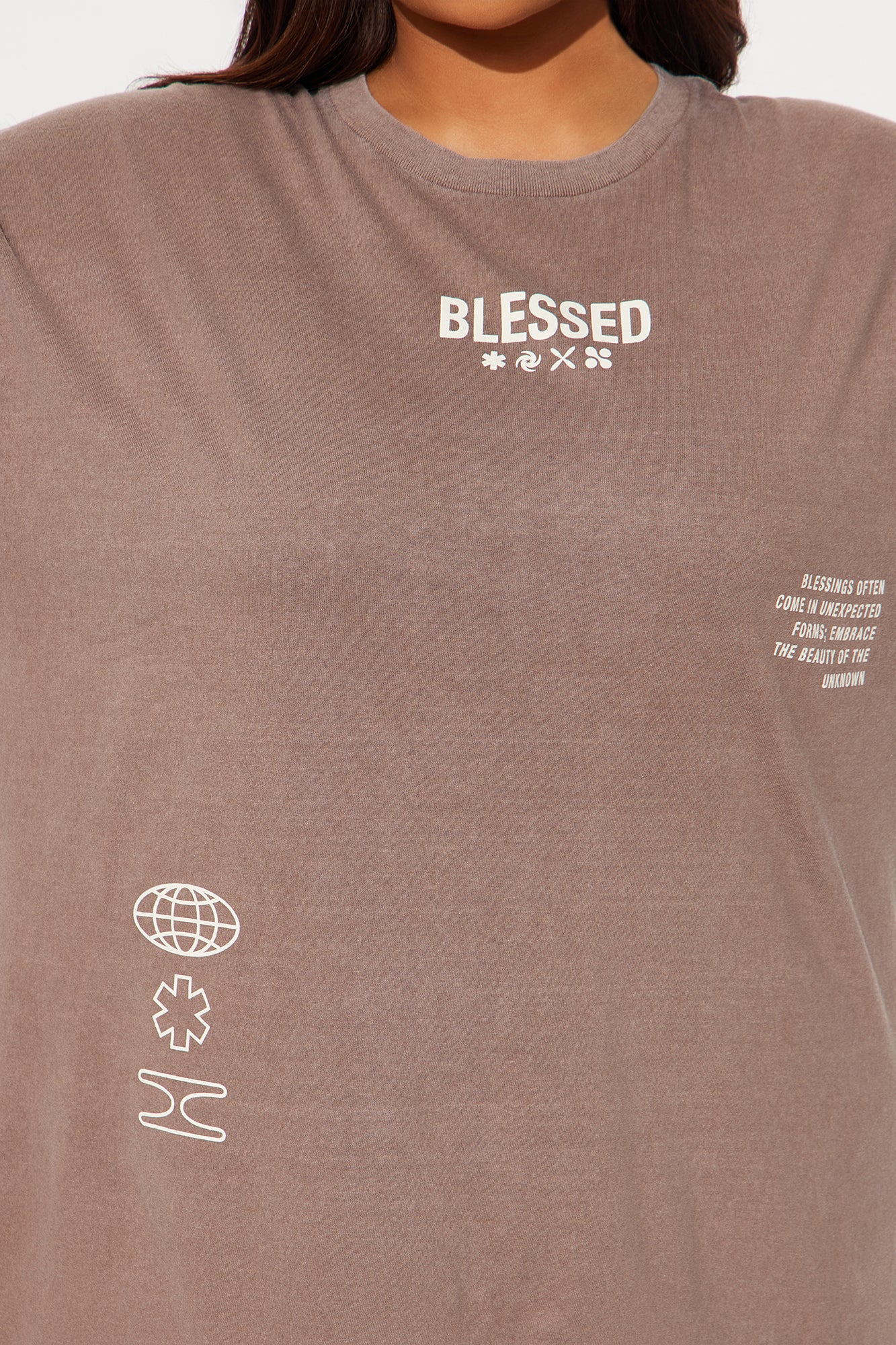 Stay Blessed Washed Oversized Tee - Brown