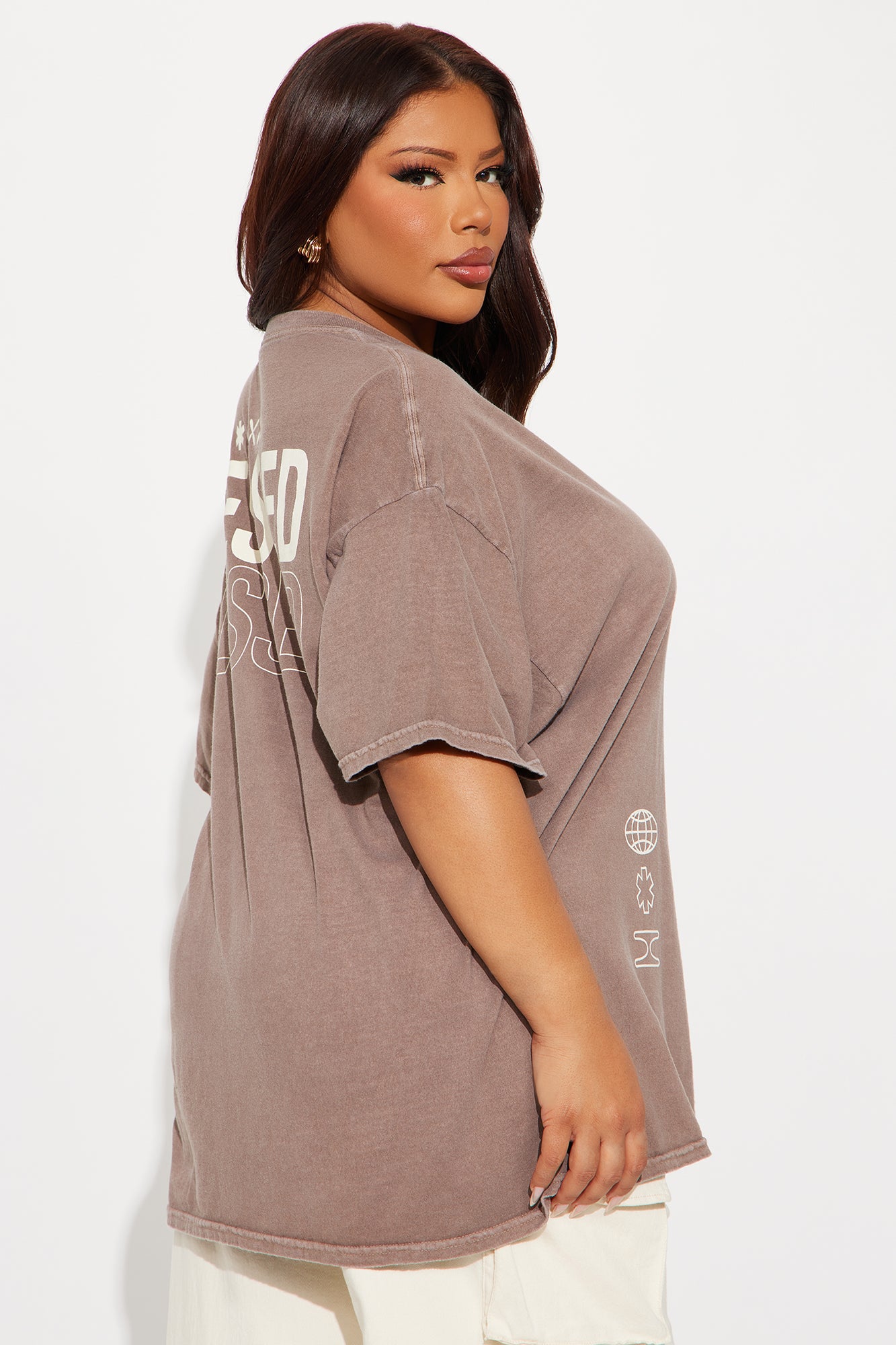 Stay Blessed Washed Oversized Tee - Brown