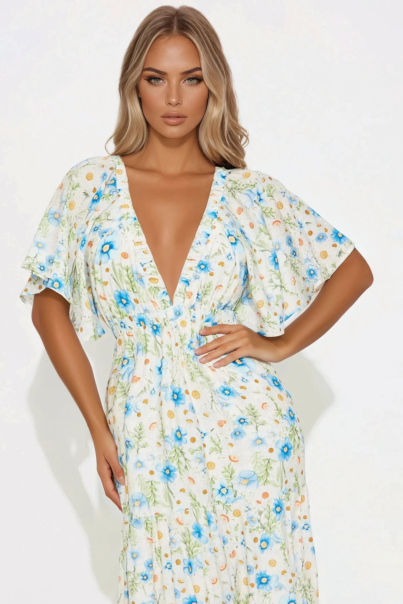 Michelle Floral Challis Maxi Dress - Blue/combo