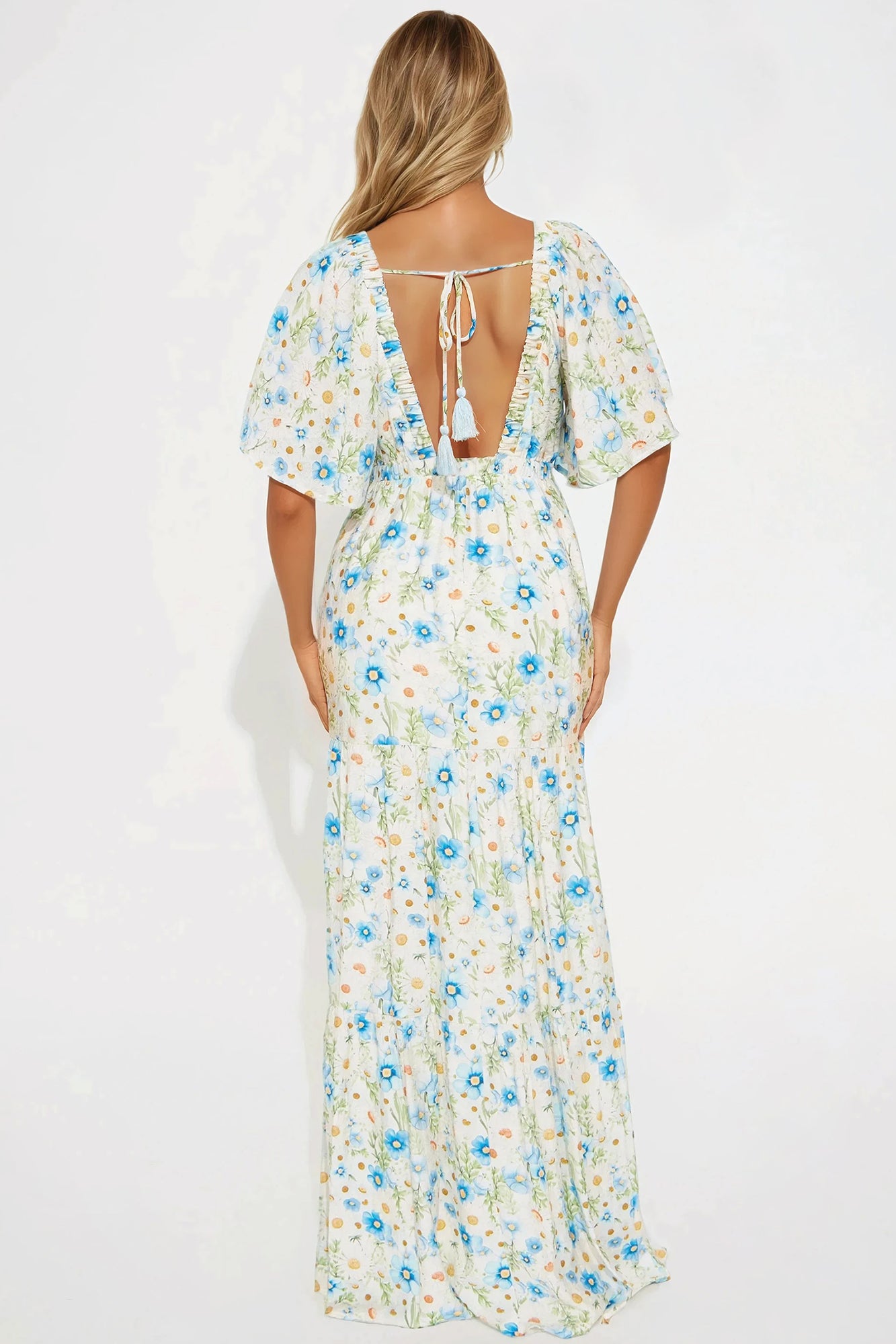 Michelle Floral Challis Maxi Dress - Blue/combo