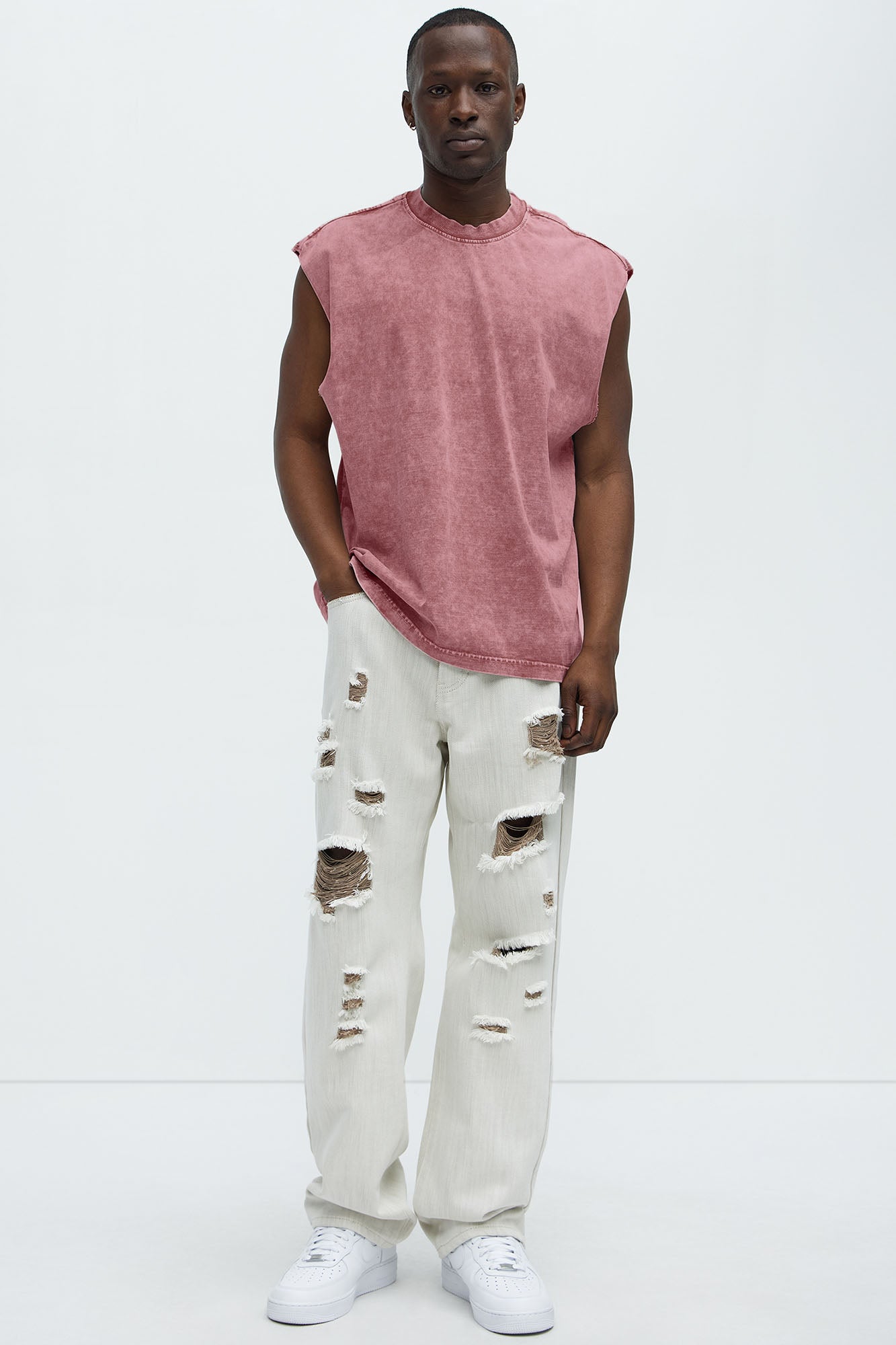 Relaxed Vintage Wash Heavyweight Muscle Tee - Mauve