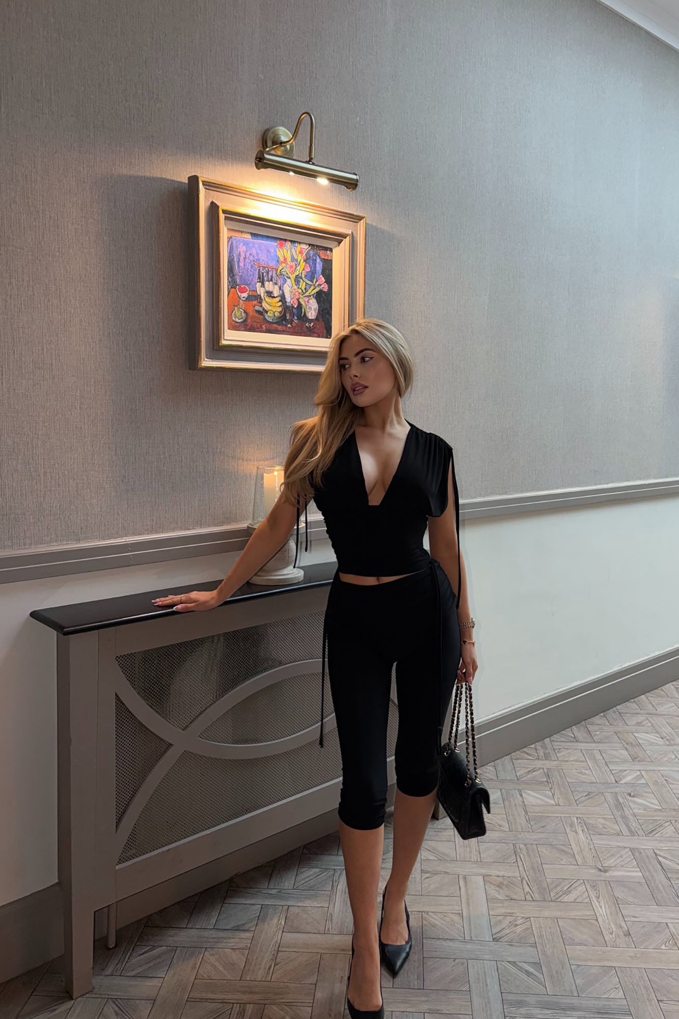 Corina Ruched Capri Set - Black