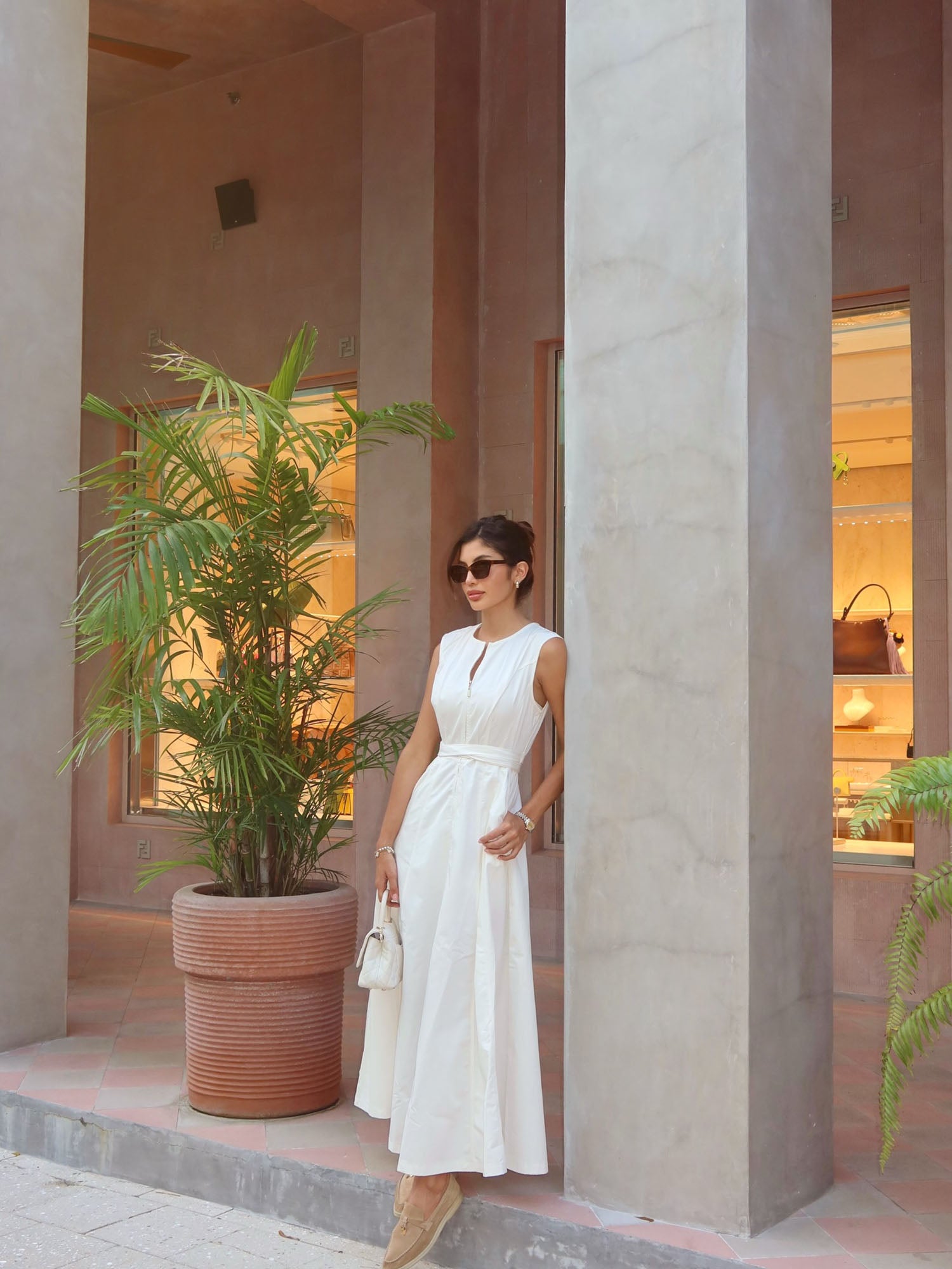Sandra Twill Maxi Dress - White