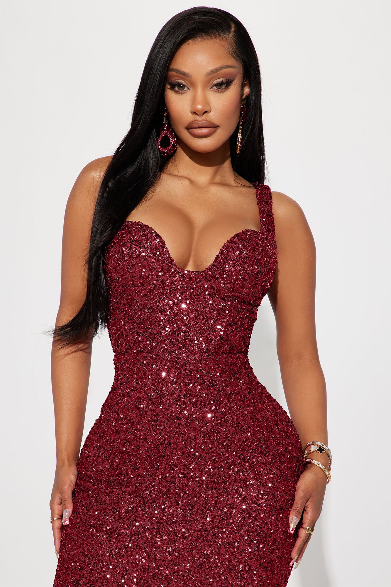 Alora Sequin Maxi Dress - Burgundy