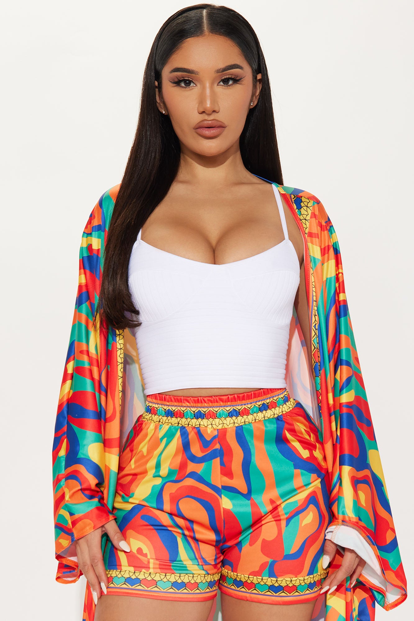 Forever With You Kimono Short Set - Yellow/combo