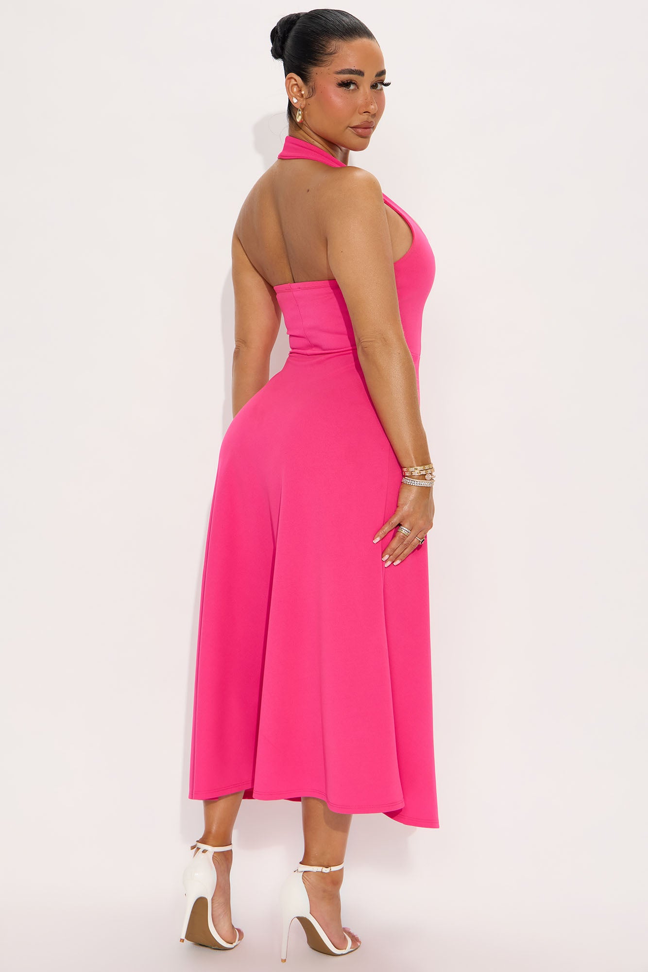 Alena Halter Midi Dress - Neon Pink