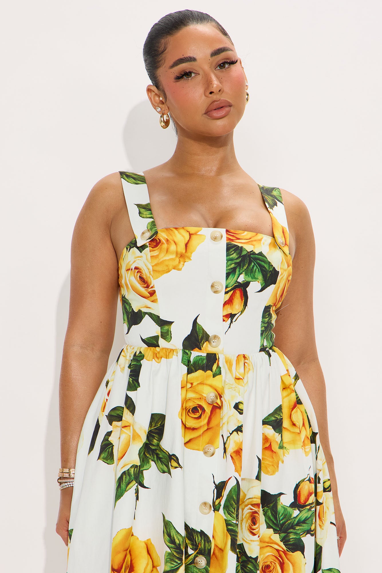 Sunday Symphony Floral Midi Dress - Yellow/combo