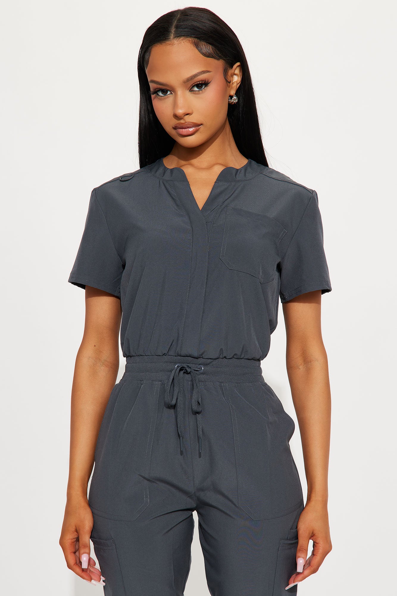 Full Shift Stretch Jogger Scrub Uniform Jumpsuit - Charcoal