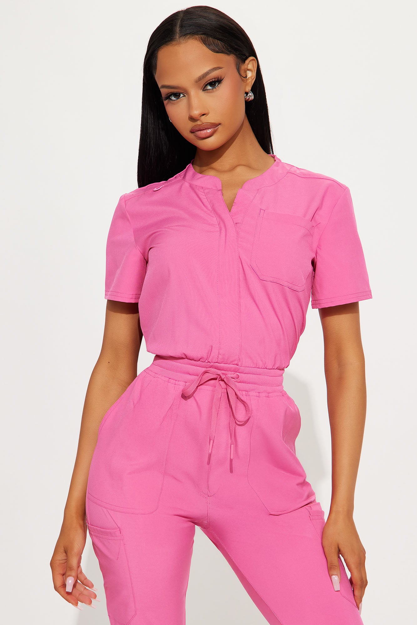 Full Shift Stretch Jogger Scrub Uniform Jumpsuit - Hot Pink