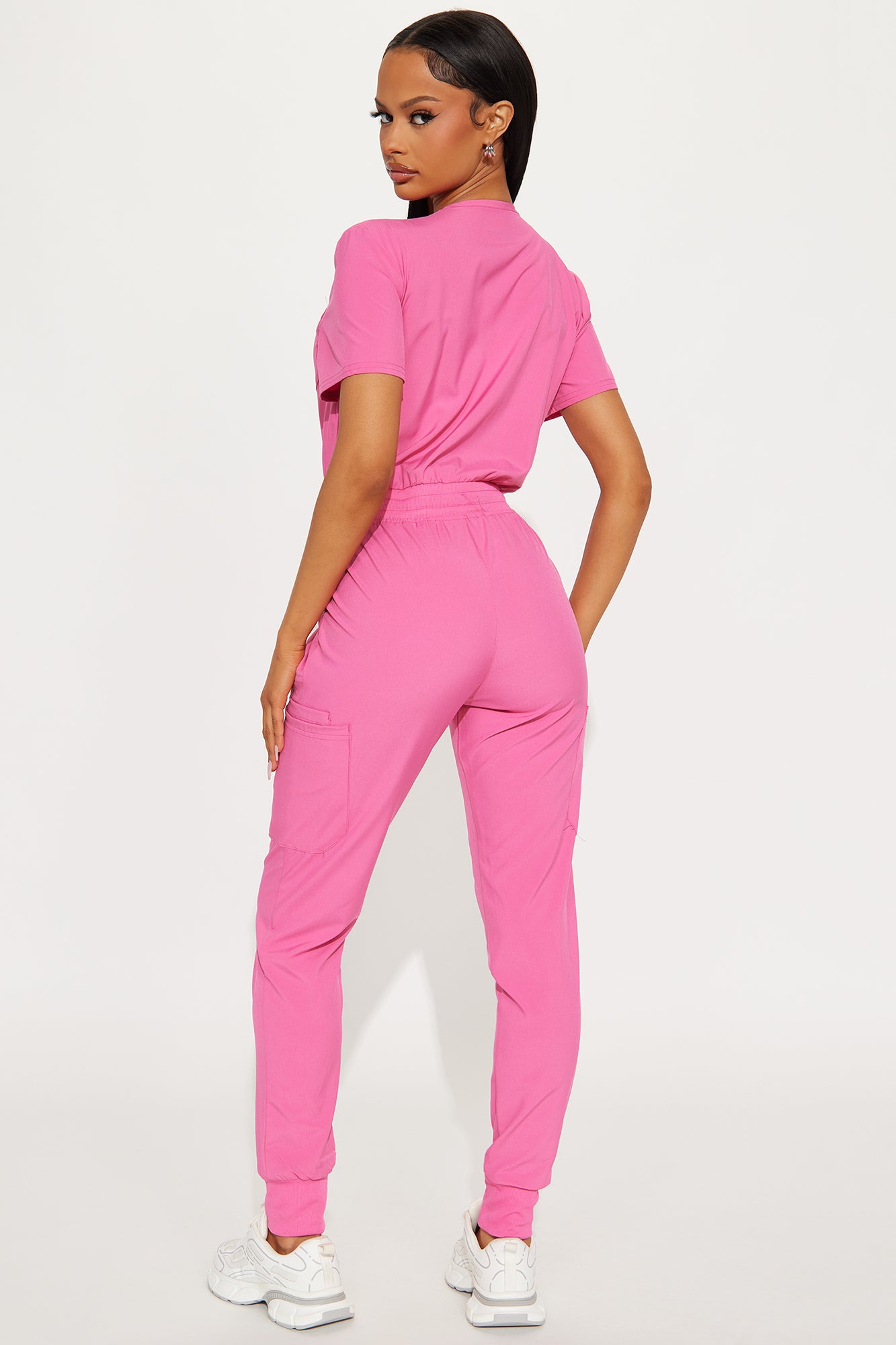 Full Shift Stretch Jogger Scrub Uniform Jumpsuit - Hot Pink