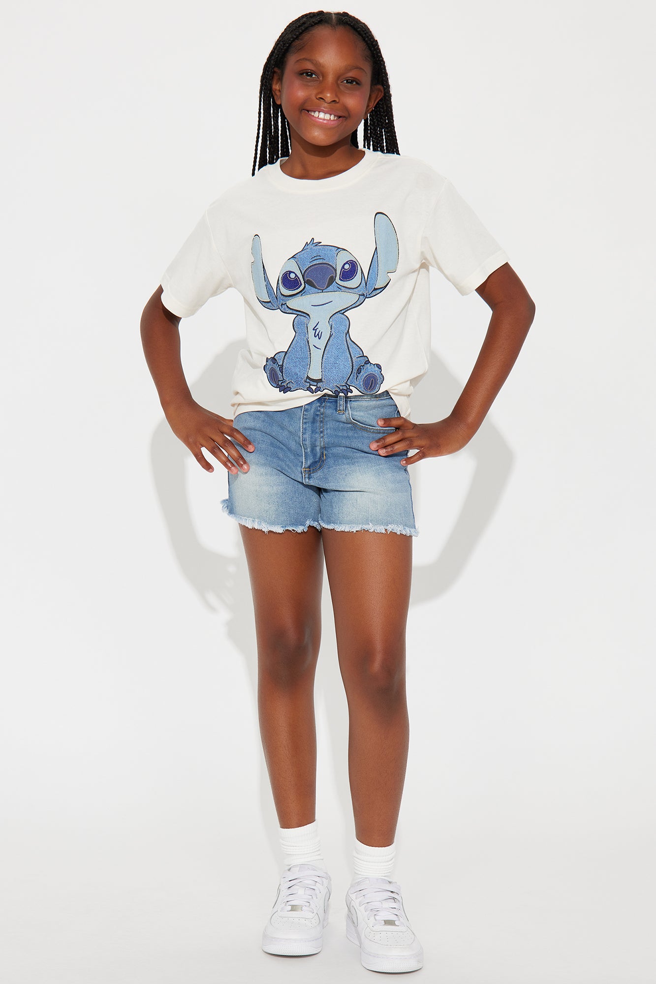 Mini Stitch Denim Patch Boyfriend Tee - Cream