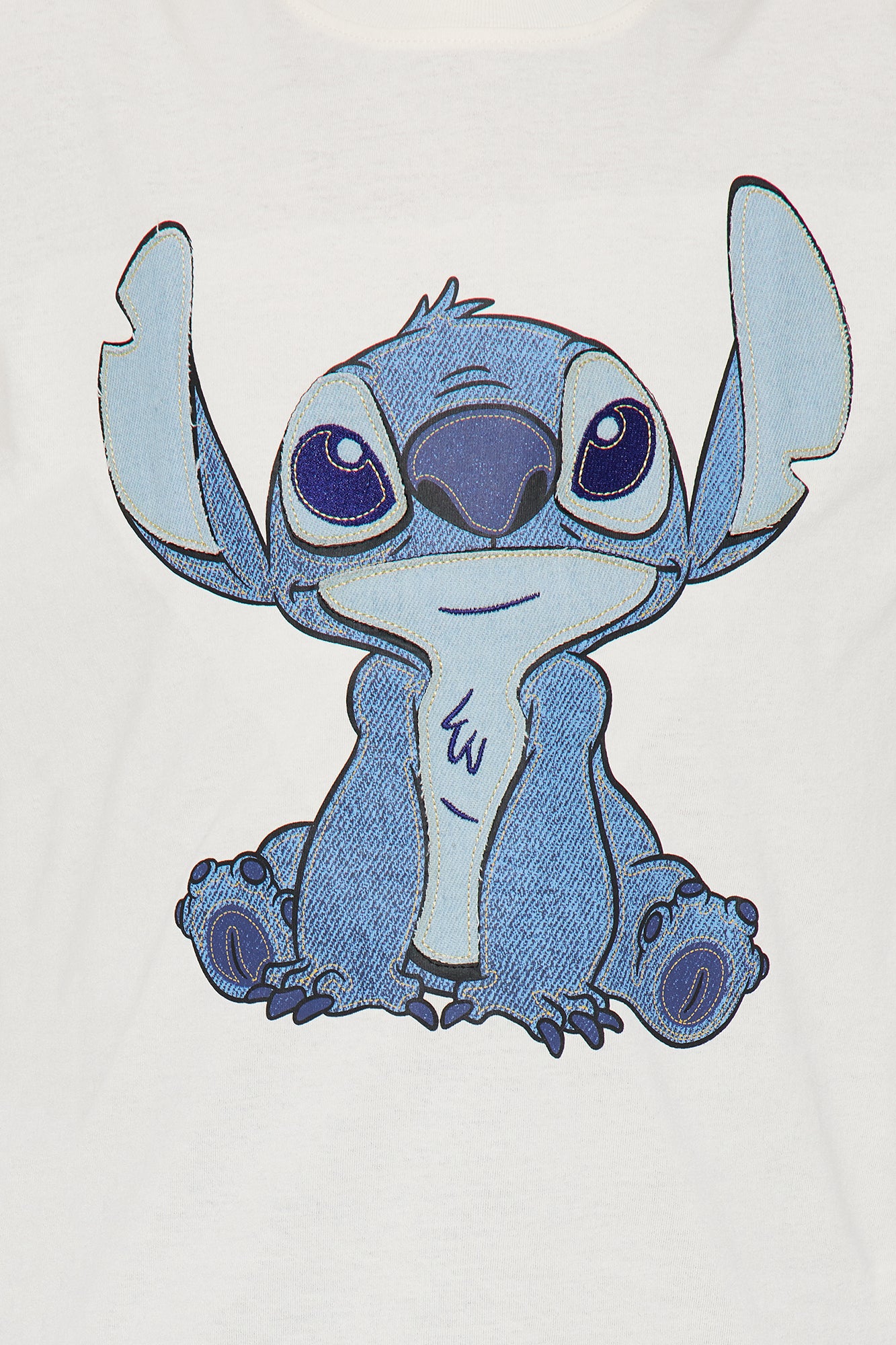 Mini Stitch Denim Patch Boyfriend Tee - Cream