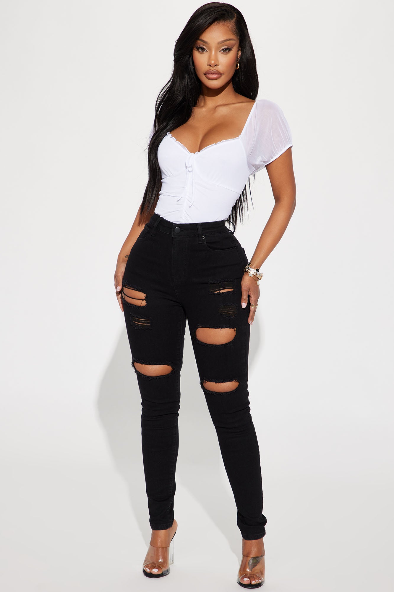 Decker Ripped High Rise Stretch Skinny Jeans - Black
