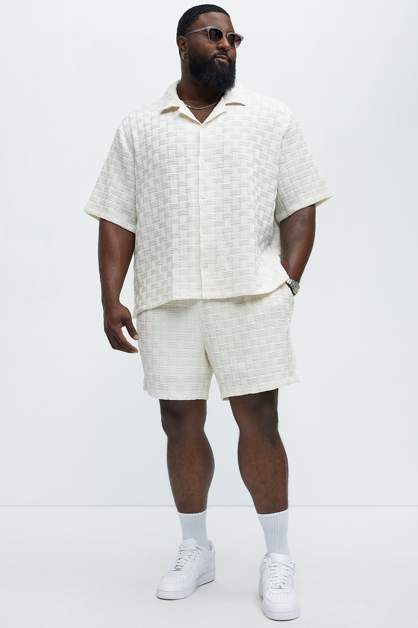 Criss Cross Textured Shorts - Cream