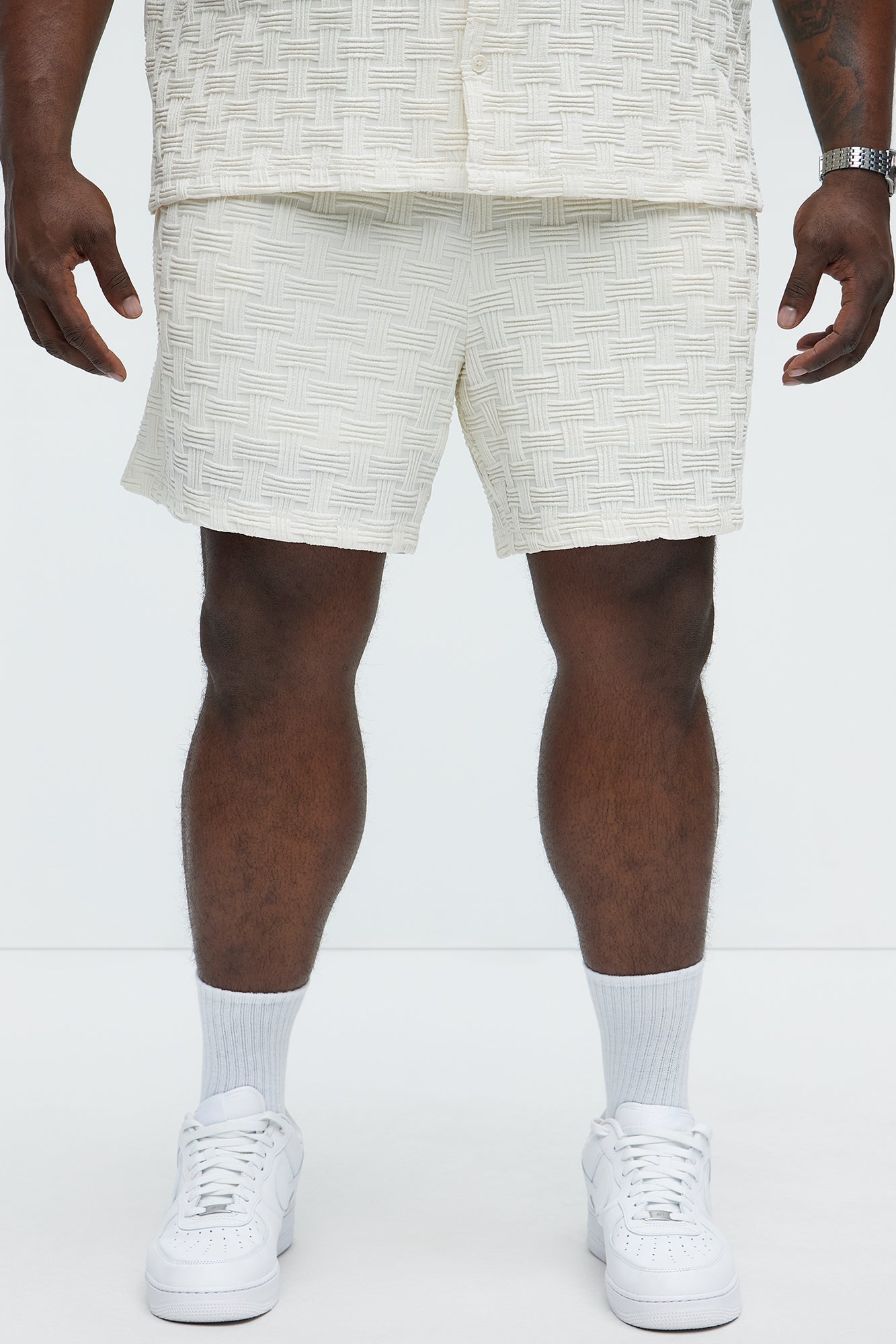 Criss Cross Textured Shorts - Cream