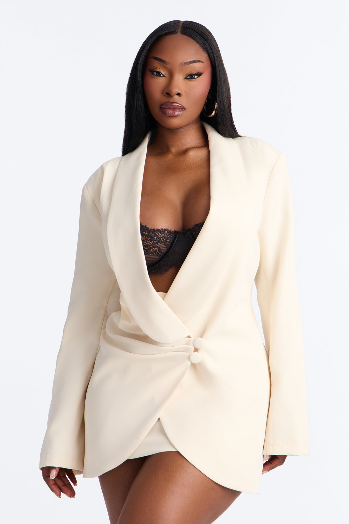 Hard To Please Blazer Mini Skirt Set - Cream