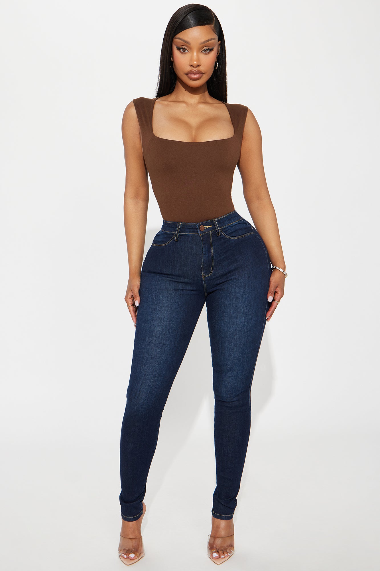 Serena Square Neck Bodysuit - Chocolate