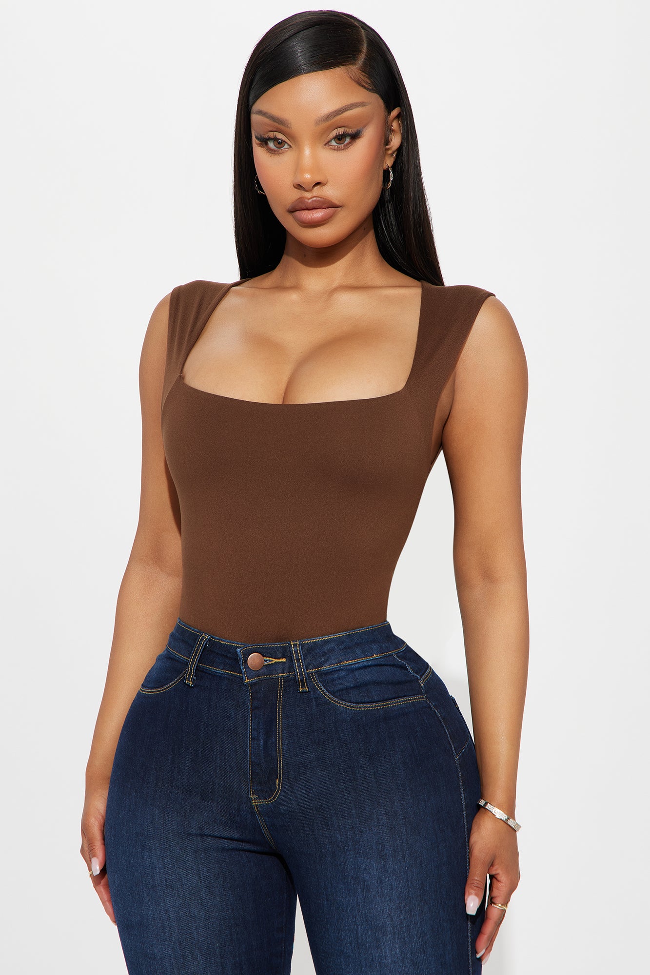 Serena Square Neck Bodysuit - Chocolate