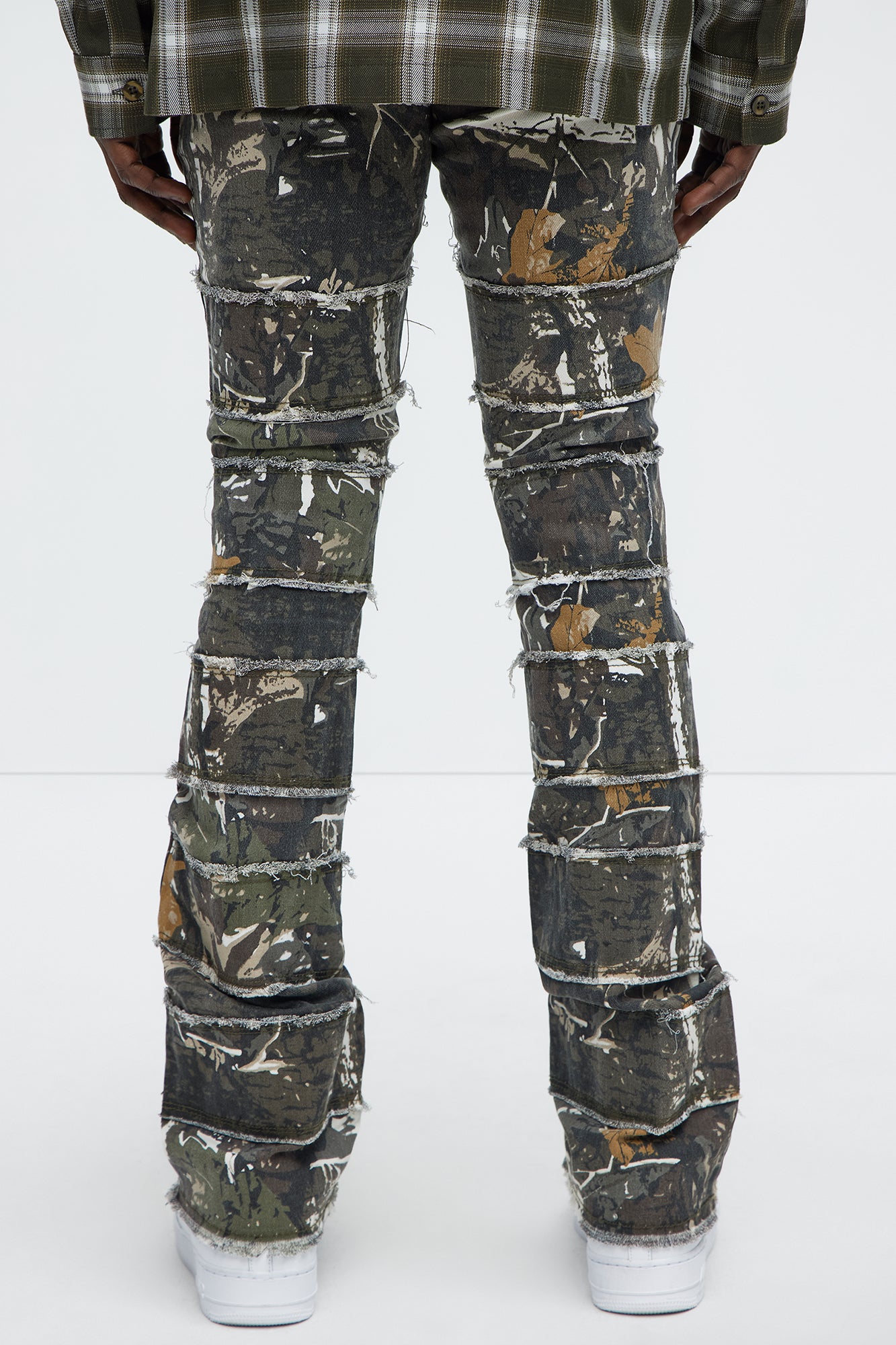 All Around Fray Stacked Skinny Flare Pants - Brown/combo