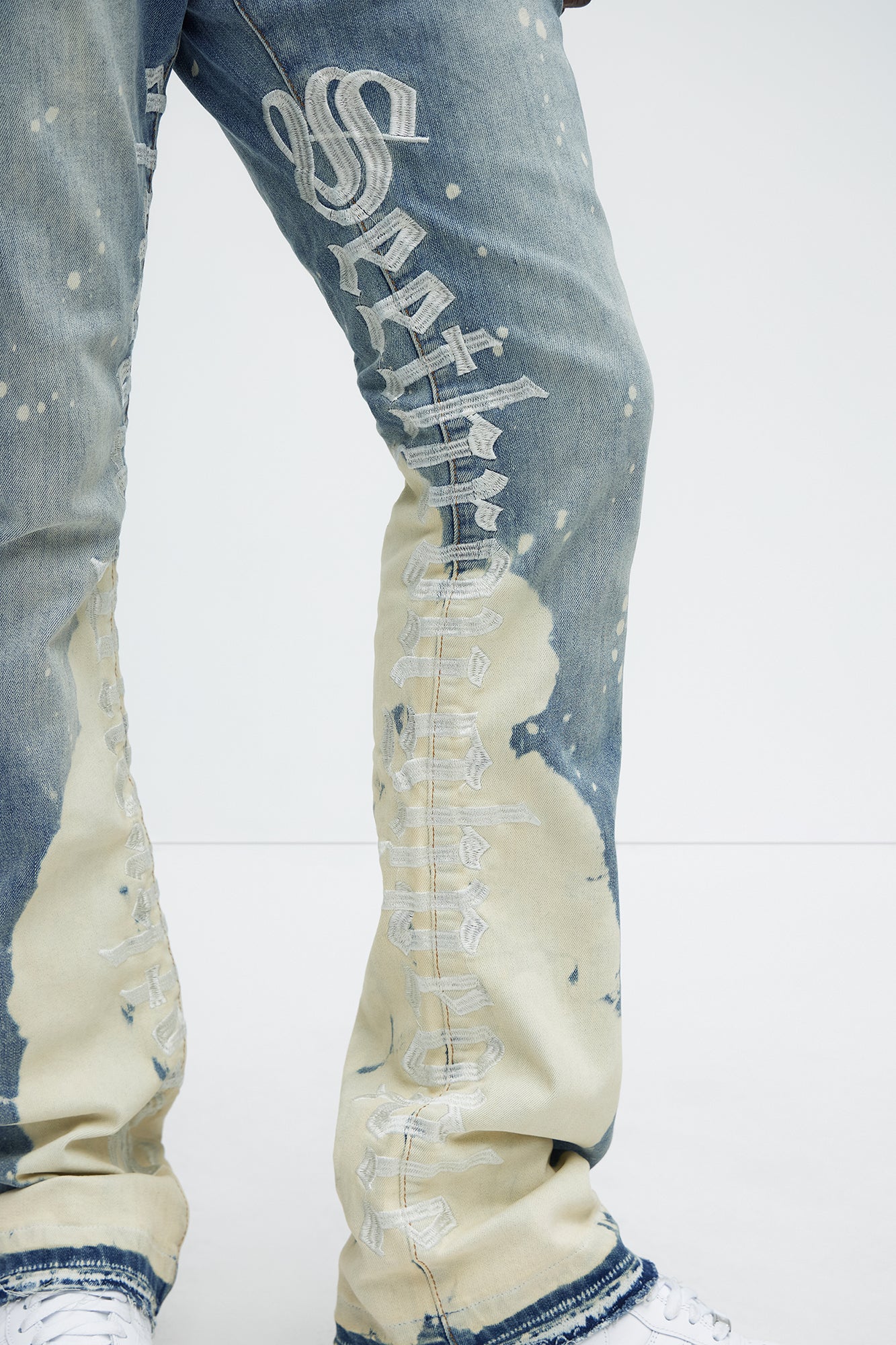 See It Through Bleached Stacked Skinny Flare Jeans - Light Wash