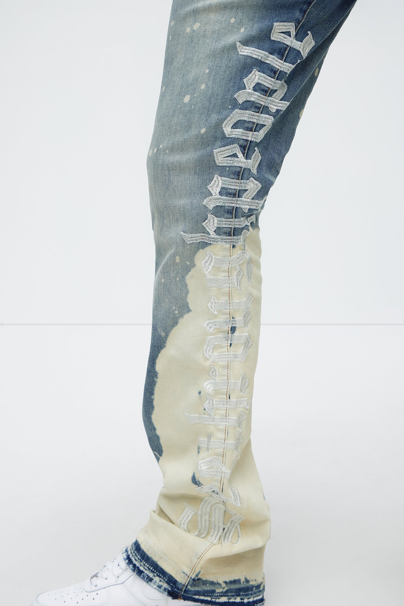 See It Through Bleached Stacked Skinny Flare Jeans - Light Wash