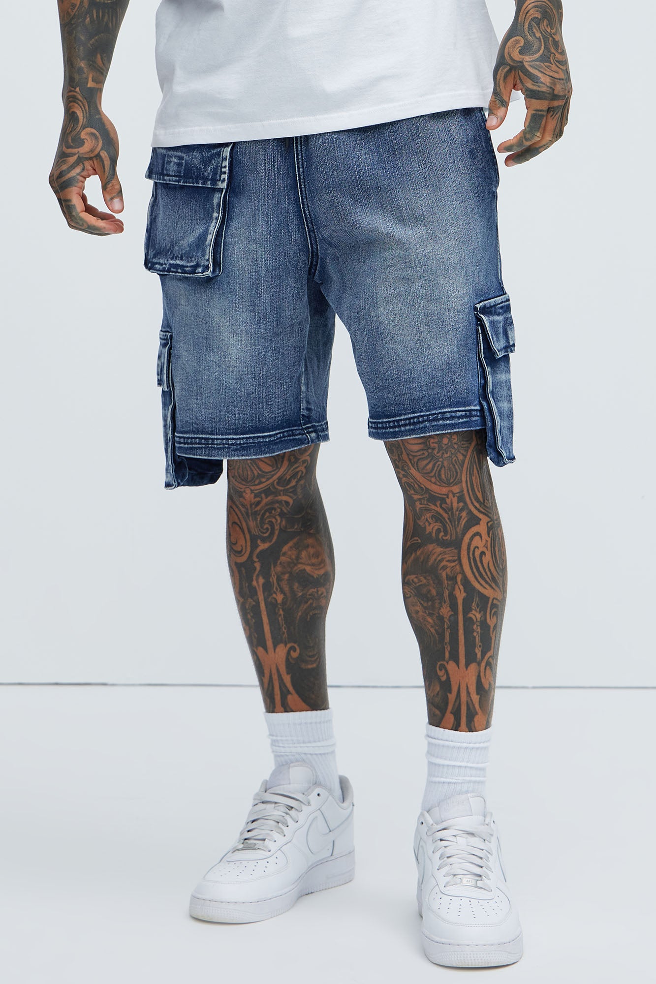 Kickin' It Cargo Denim Shorts - Navy