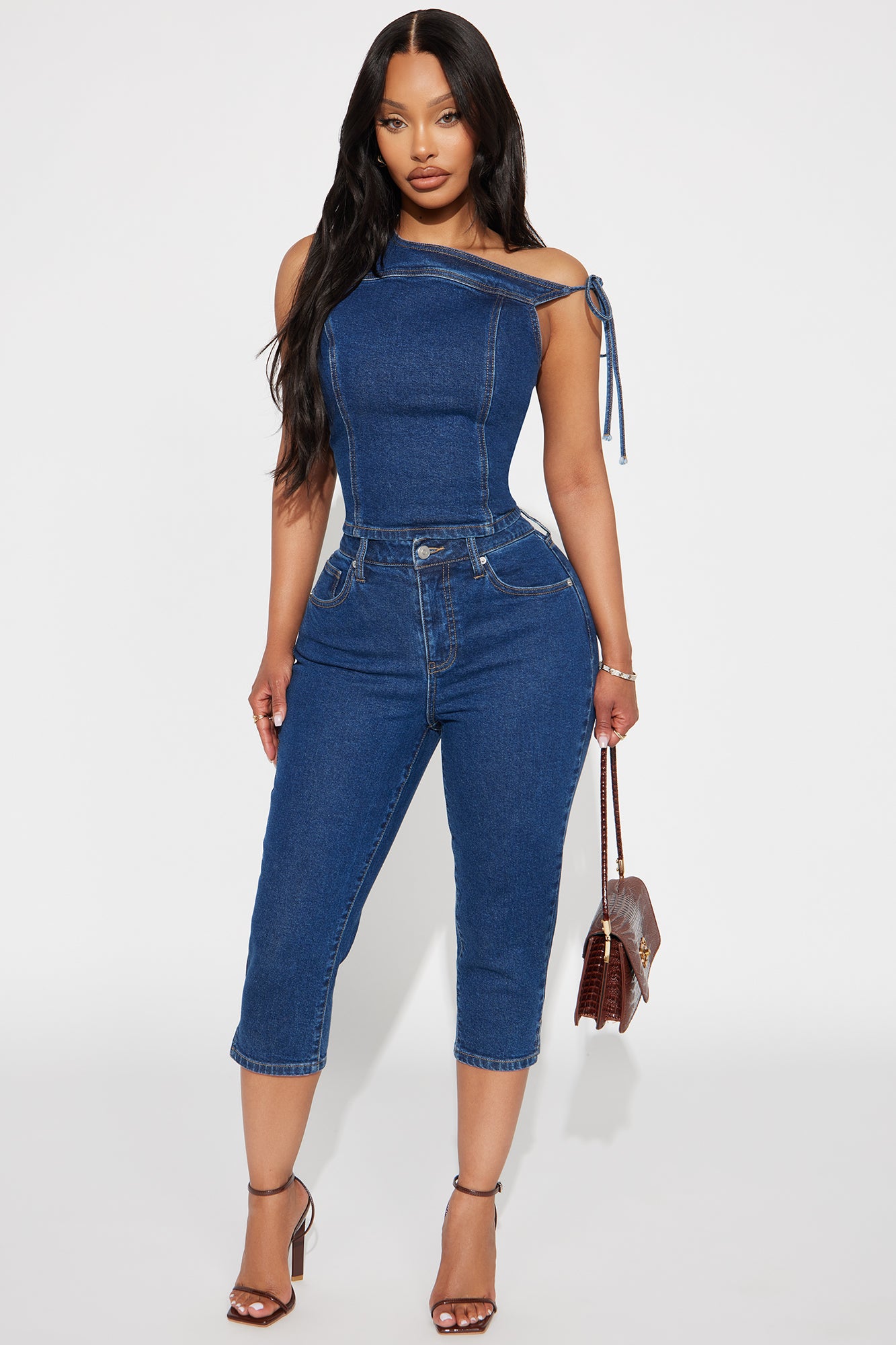 Chloe Denim Capri Set - Medium Wash