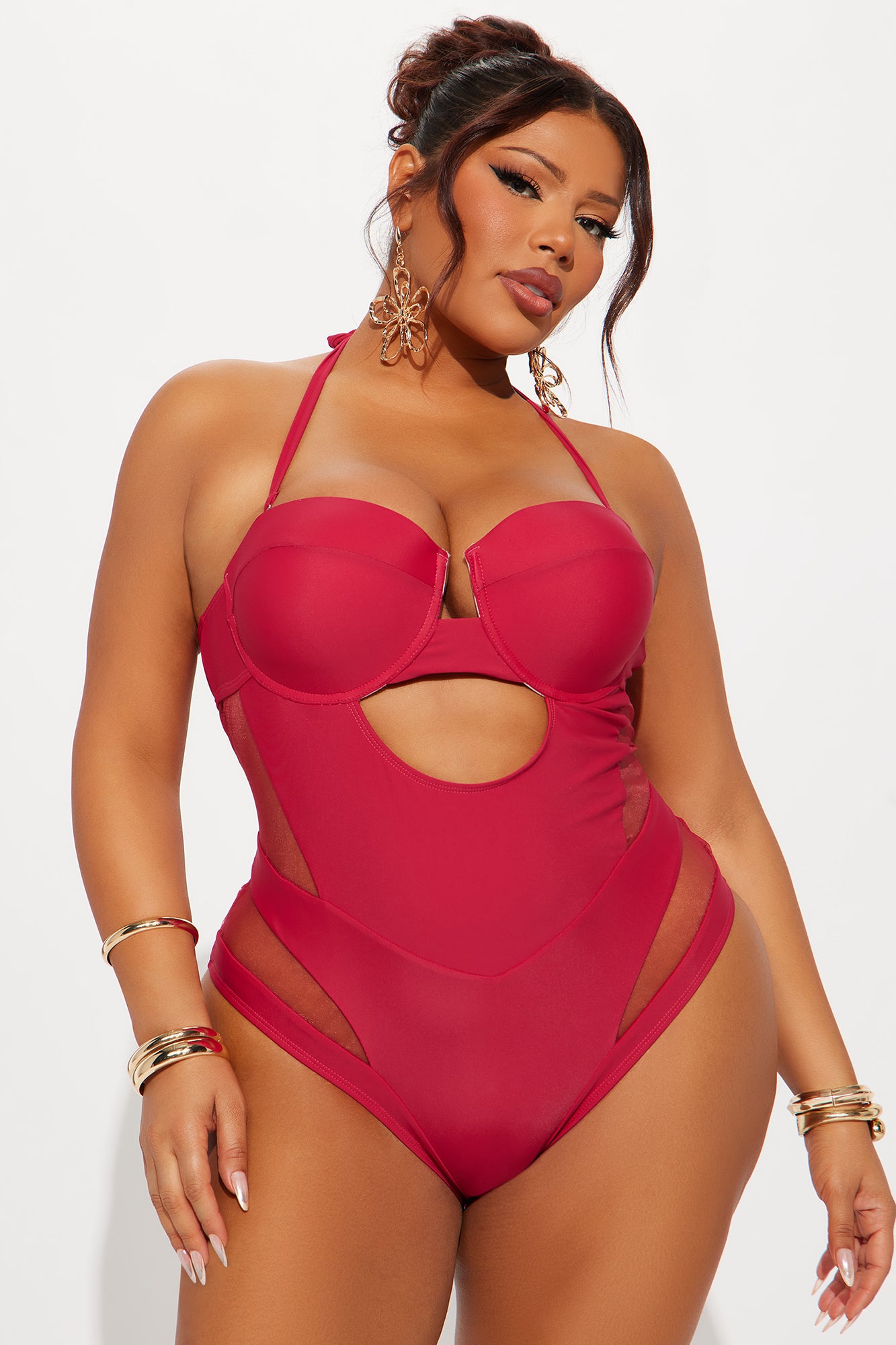 Megan Cutout 1 Piece Swimsuit - Red