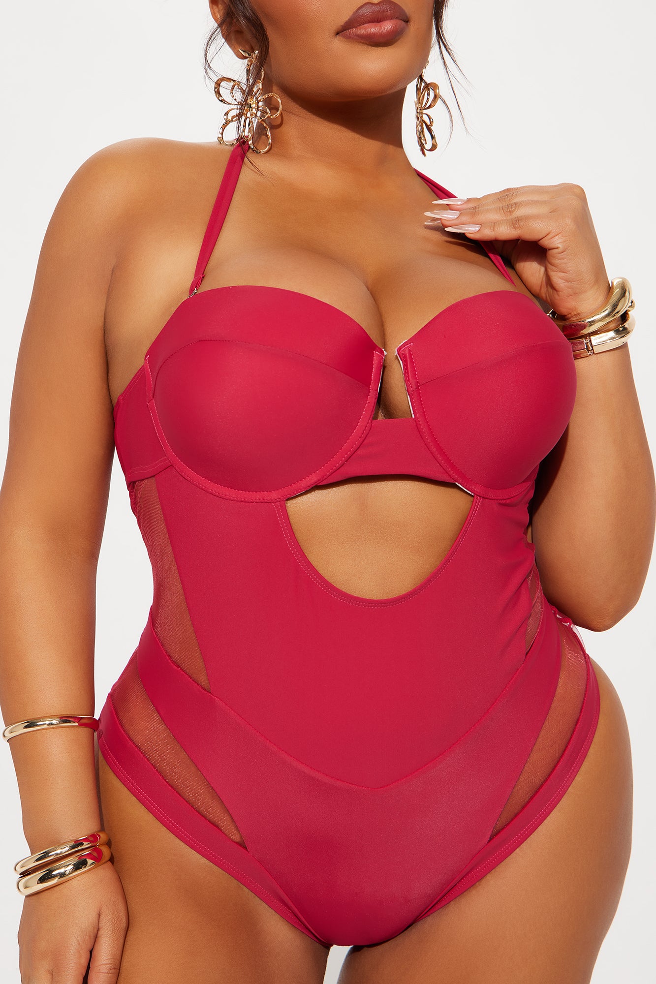 Megan Cutout 1 Piece Swimsuit - Red