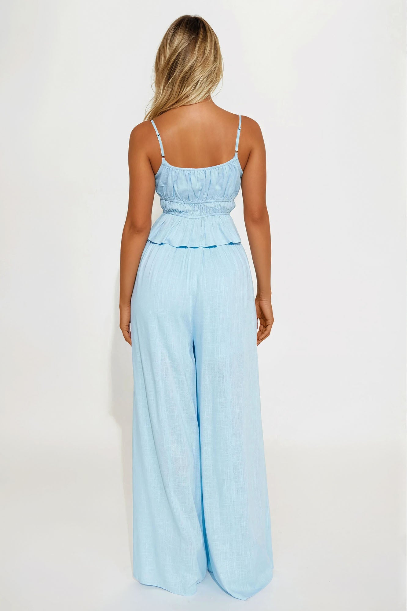Romance Linen Wide Leg Pant Set - Light Blue