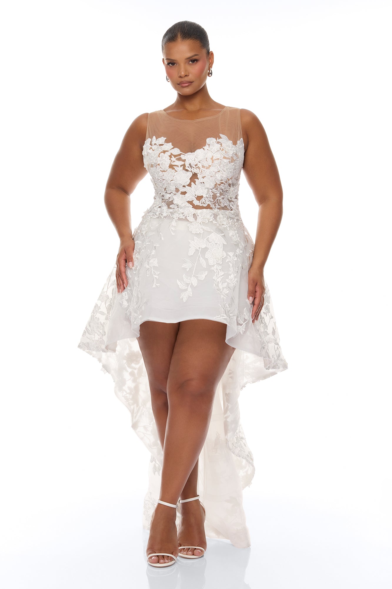 Alicia Embroidered High Low Gown - White