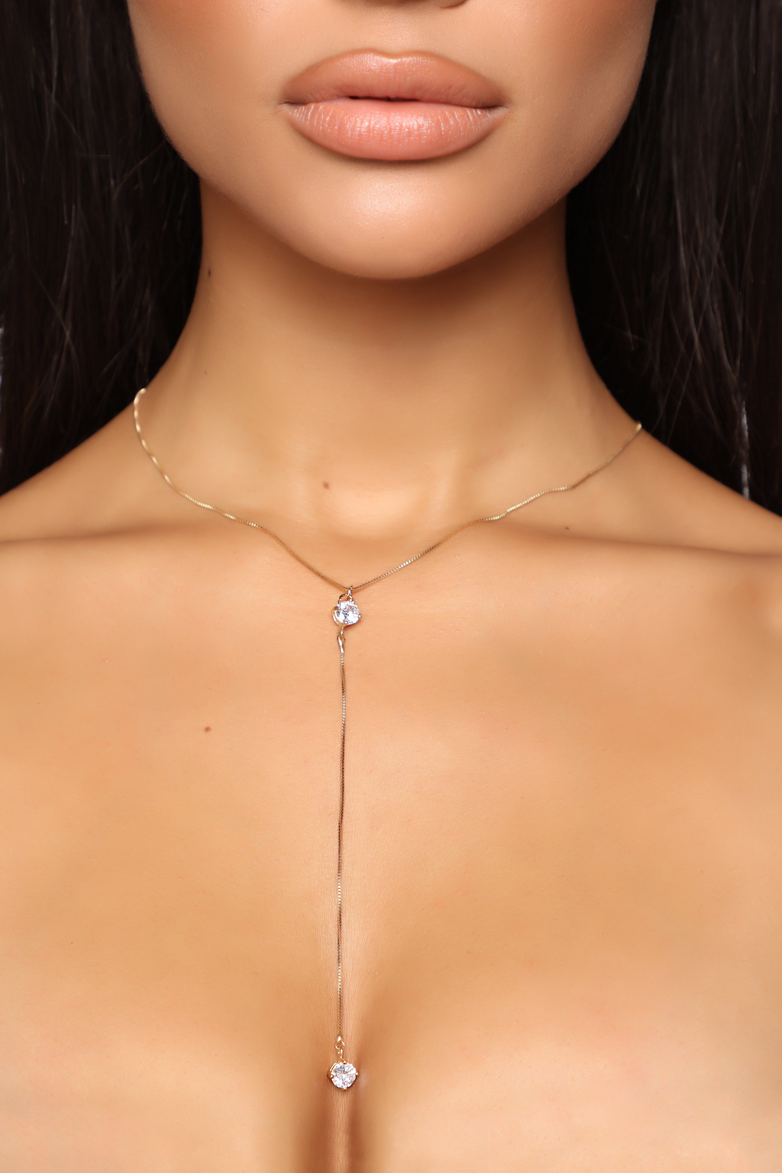 Clear As Day Lariat Necklace - Gold/Clear