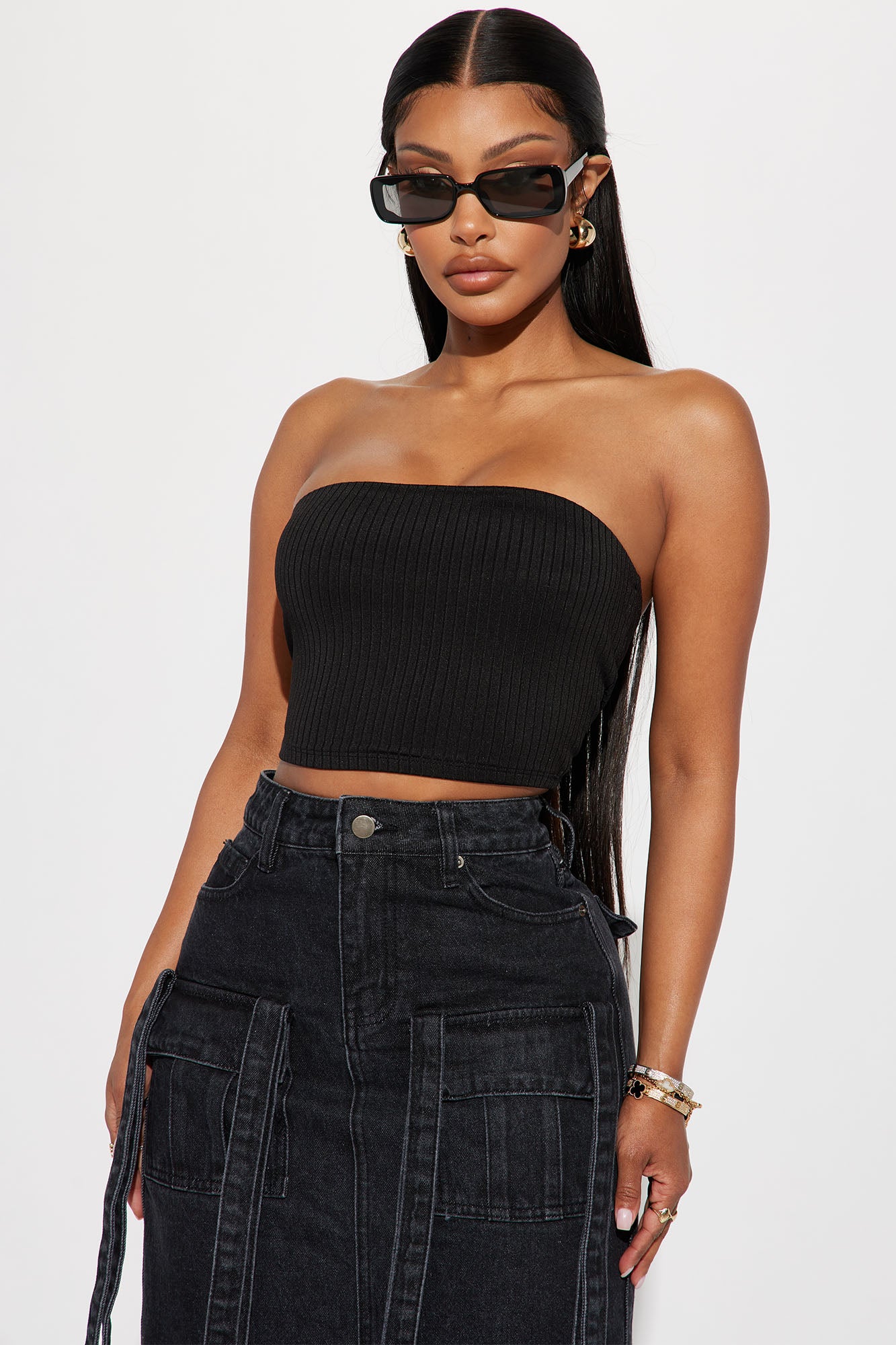 Masha Double Lined Ribbed Tube Top - Black