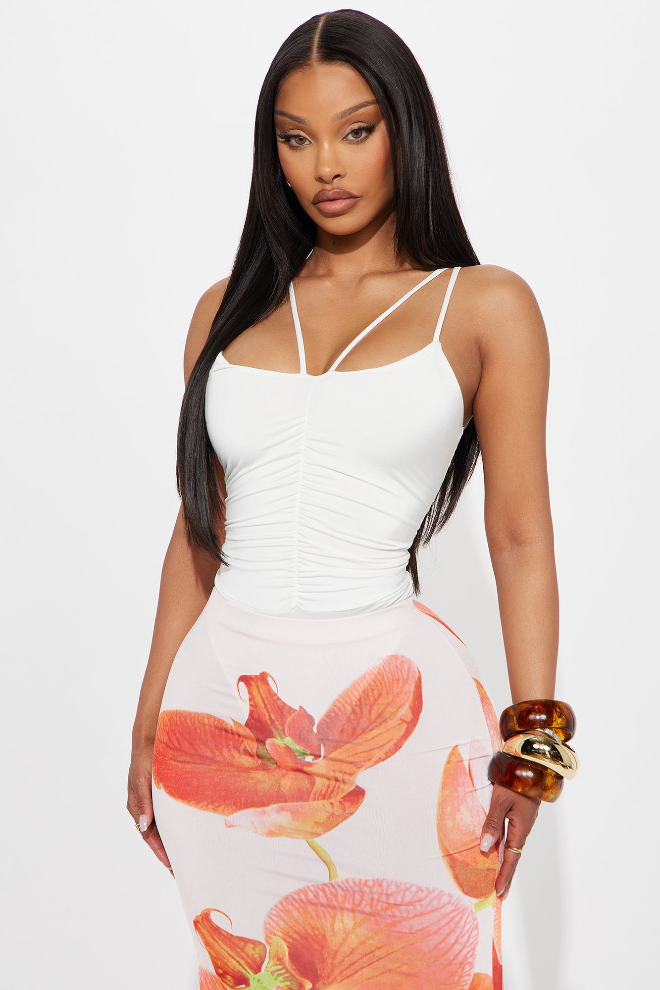 Intense Feeling Ruched Bodysuit - White