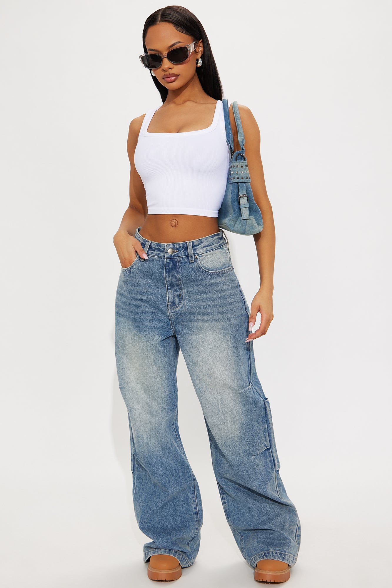 Sight Unseen Loose Wide Leg Denim Jeans - Medium Wash