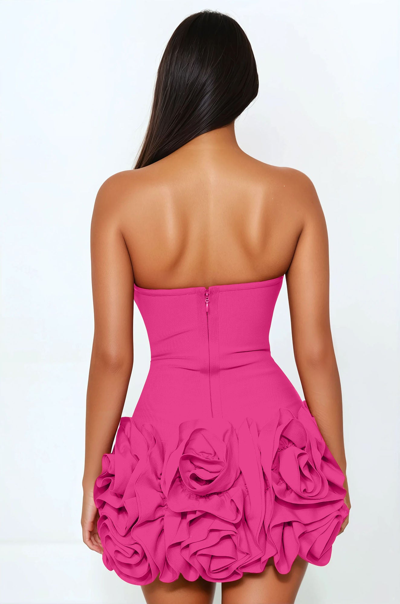 Blessed Beauty Ruffle Rosette Bandage Mini Dress - Hot Pink