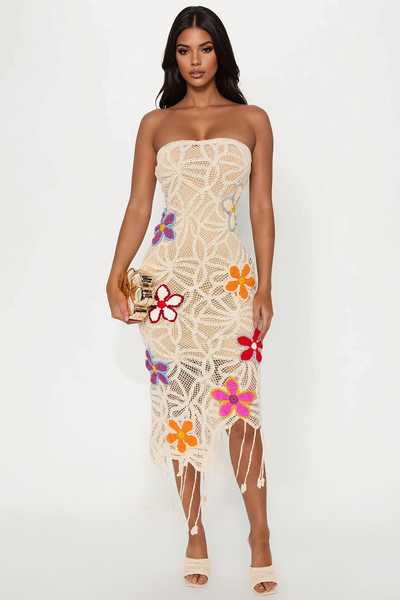 On Island Time Crochet Midi Dress - Beige