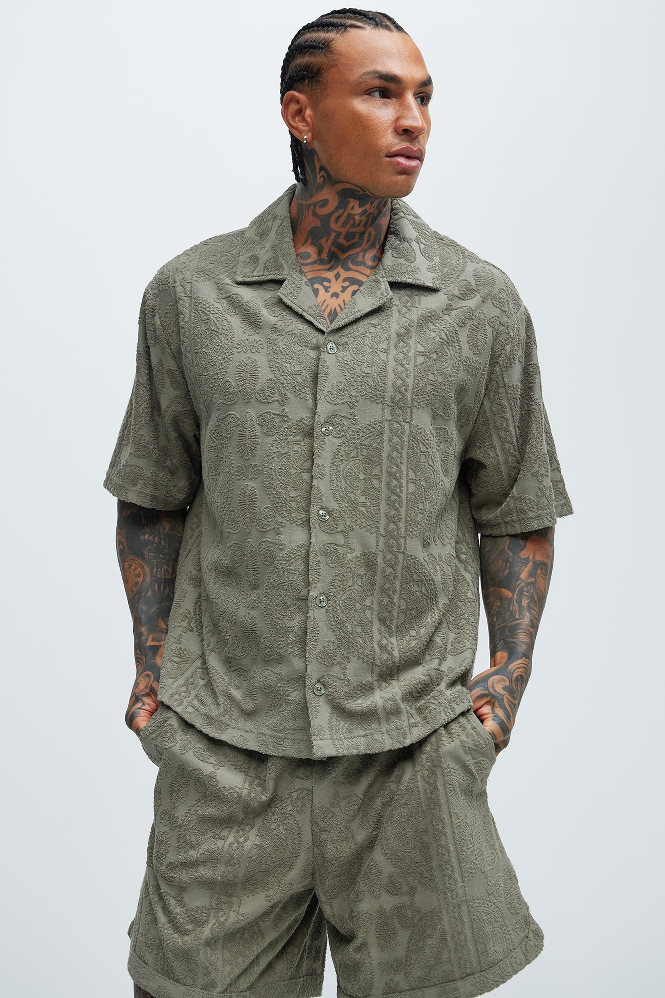 Link Textured Shirt - Olive