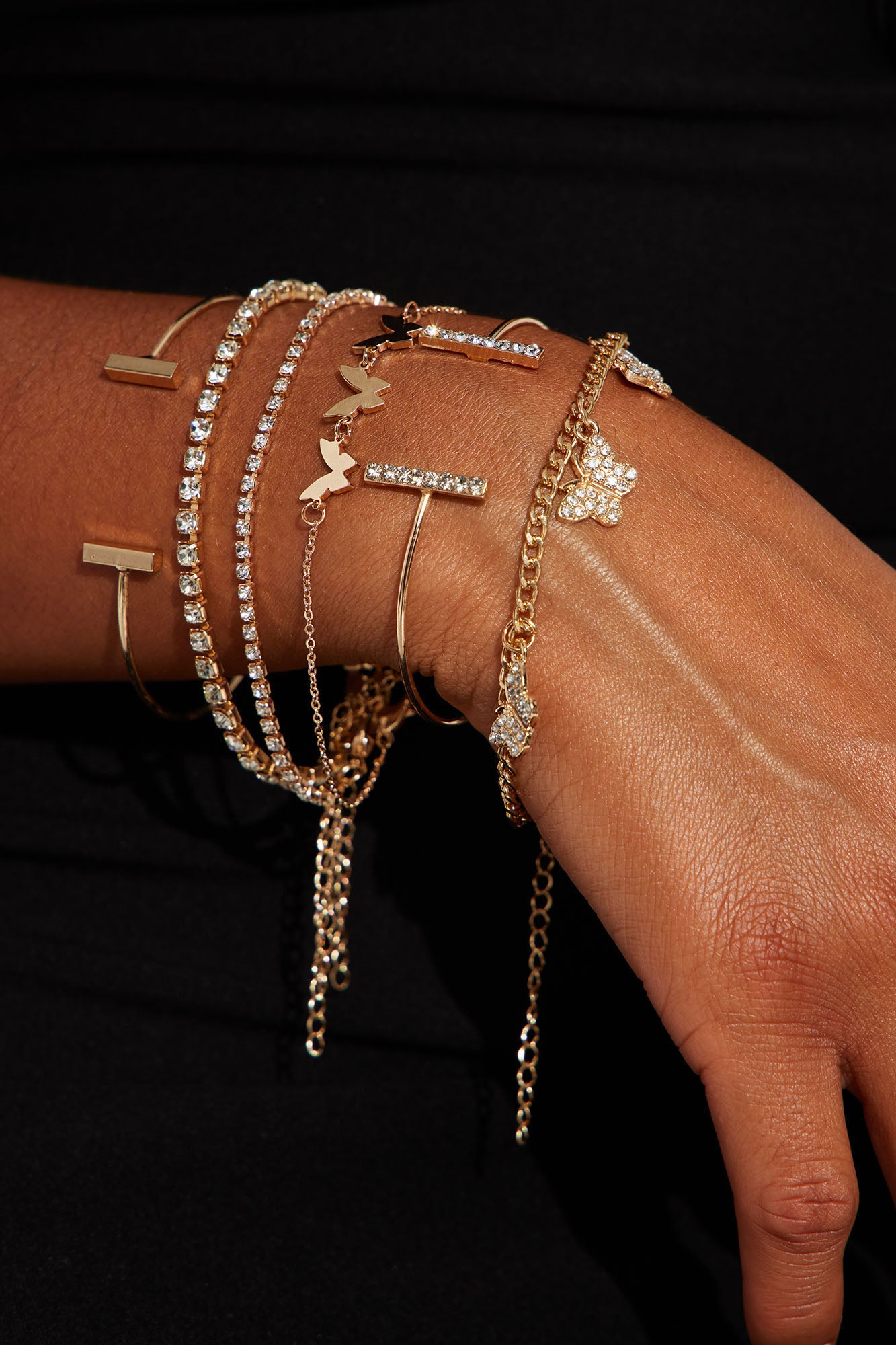 Mini Flutter Butterfly 6 Piece Bracelet Set - Gold