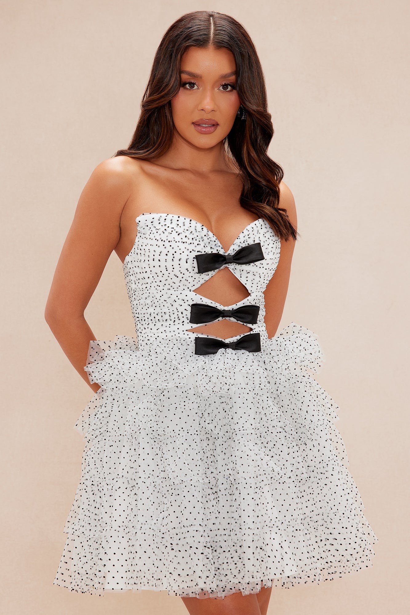 Michaela Polka Dot Tulle Mini Dress - White/Black