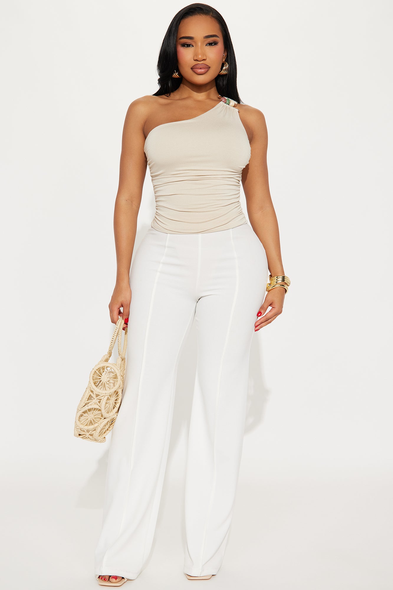 Serene Afternoon Double Lined One Shoulder Top - Beige