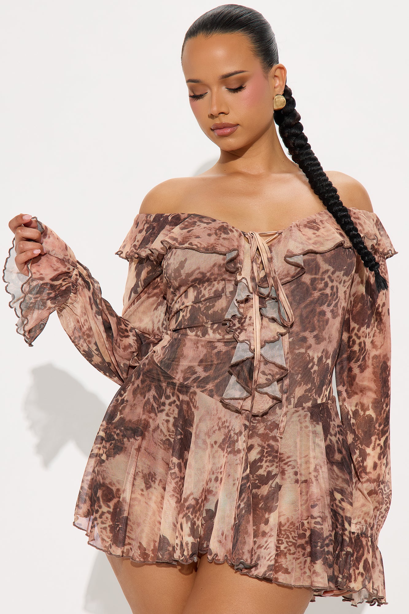 Santana Leopard Micro Mini Dress - Brown/combo