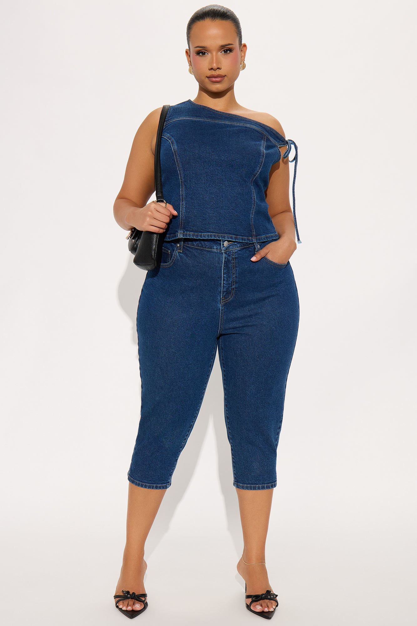 Chloe Denim Capri Set - Medium Wash