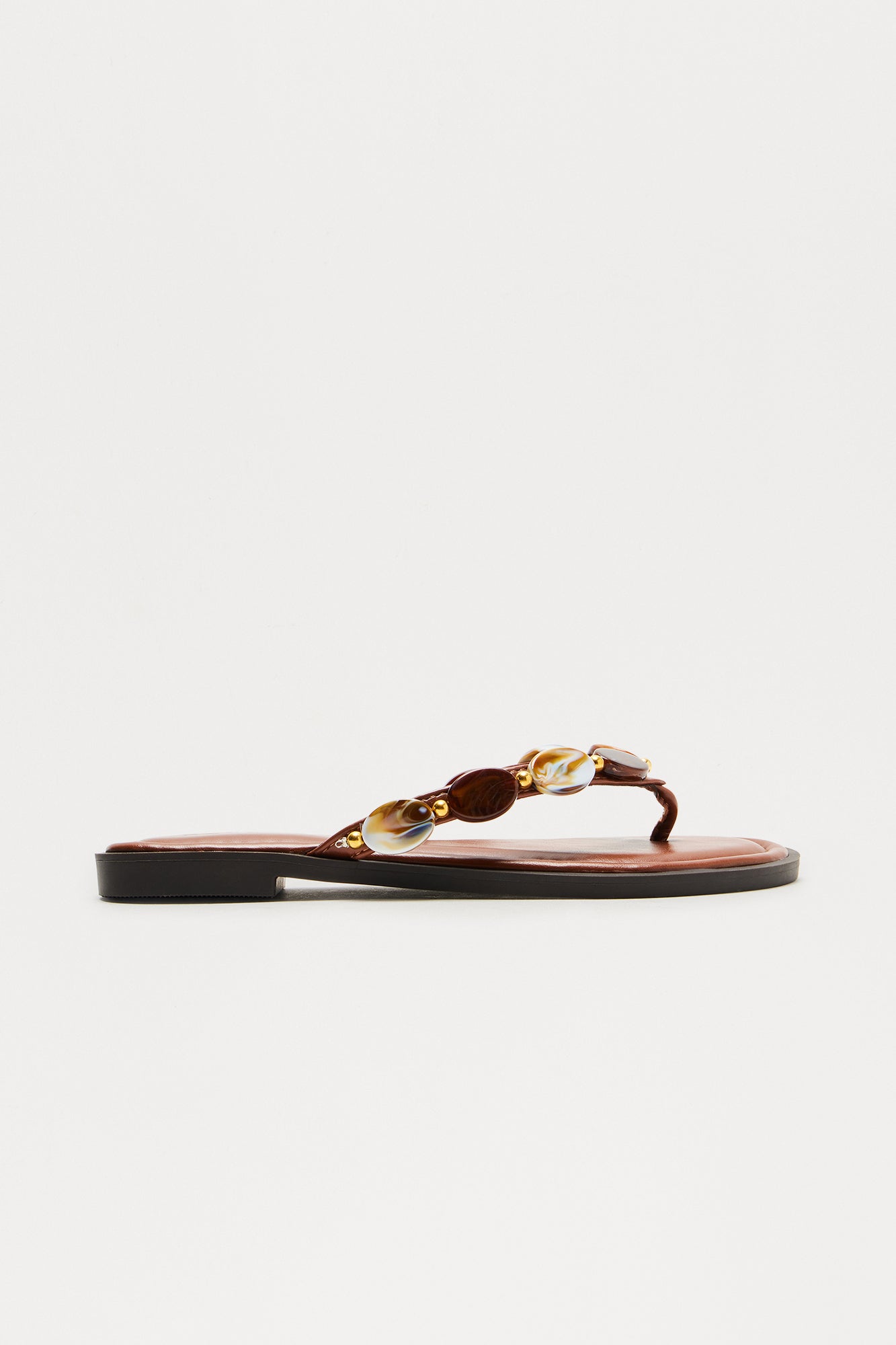 Glimmer Beaded Flip Flops - Brown