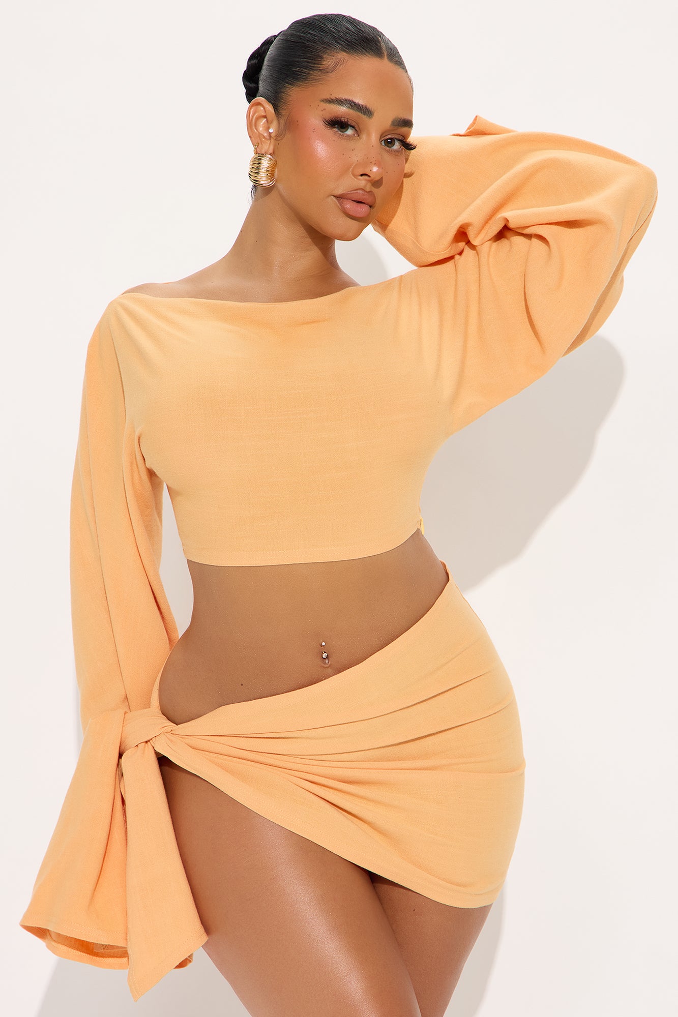 Summer Nights Linen Skirt Set - Peach