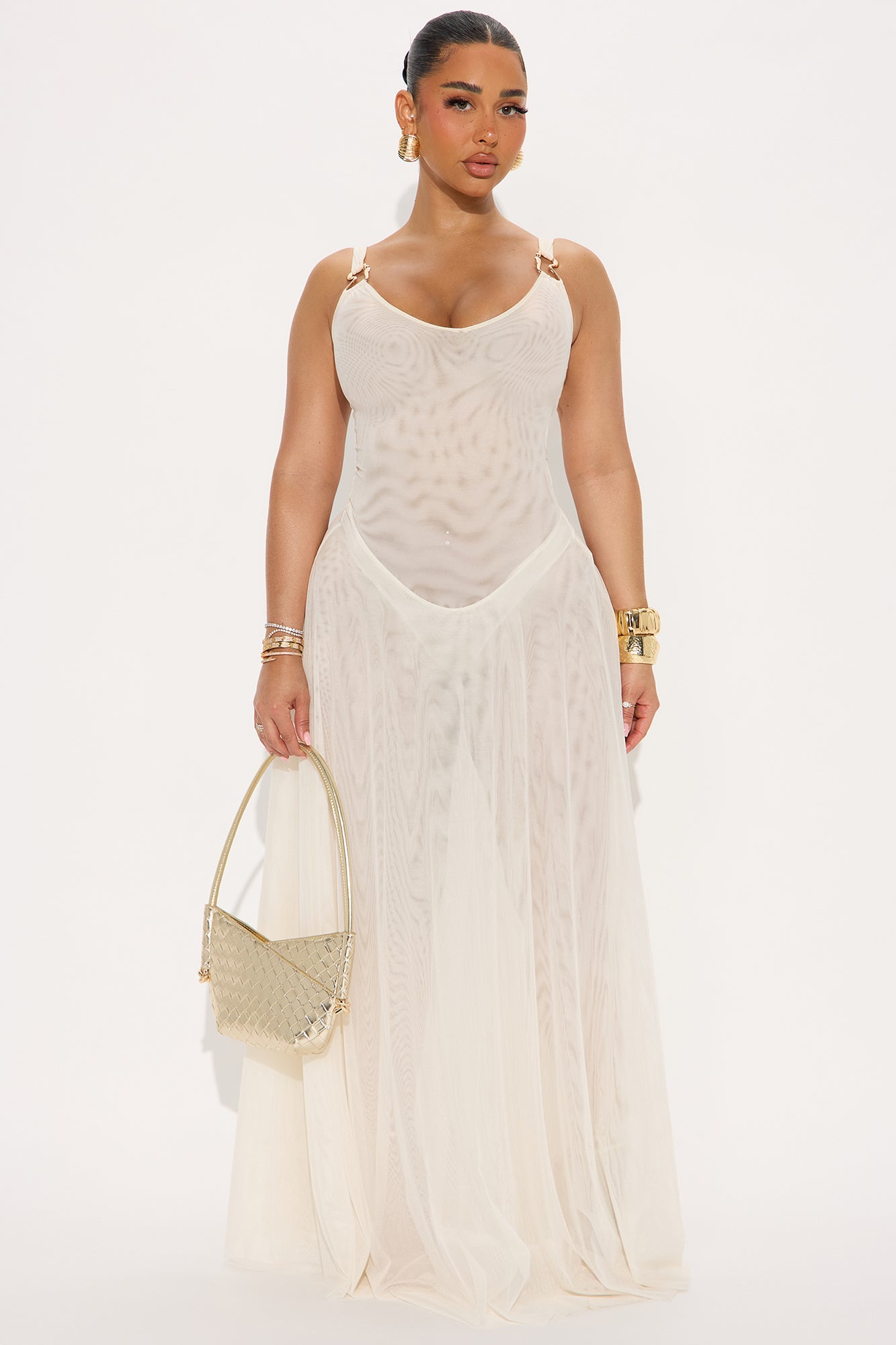 Bungalow Sheer Mesh Maxi Dress - Cream